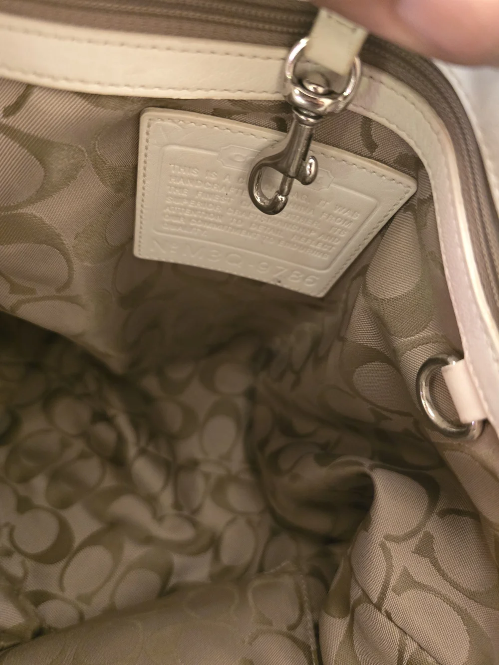 Coach Black Patent Leather Tote Bag with White Trim and Signature Lining